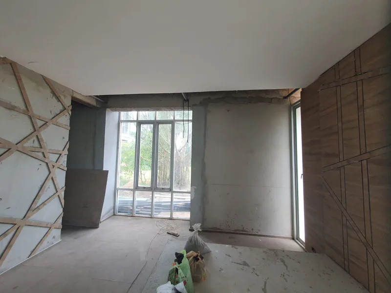 Construction site with wiring and framing